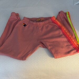 Aviator Nation Pink Sweatpants with Rainbow Side Stripes